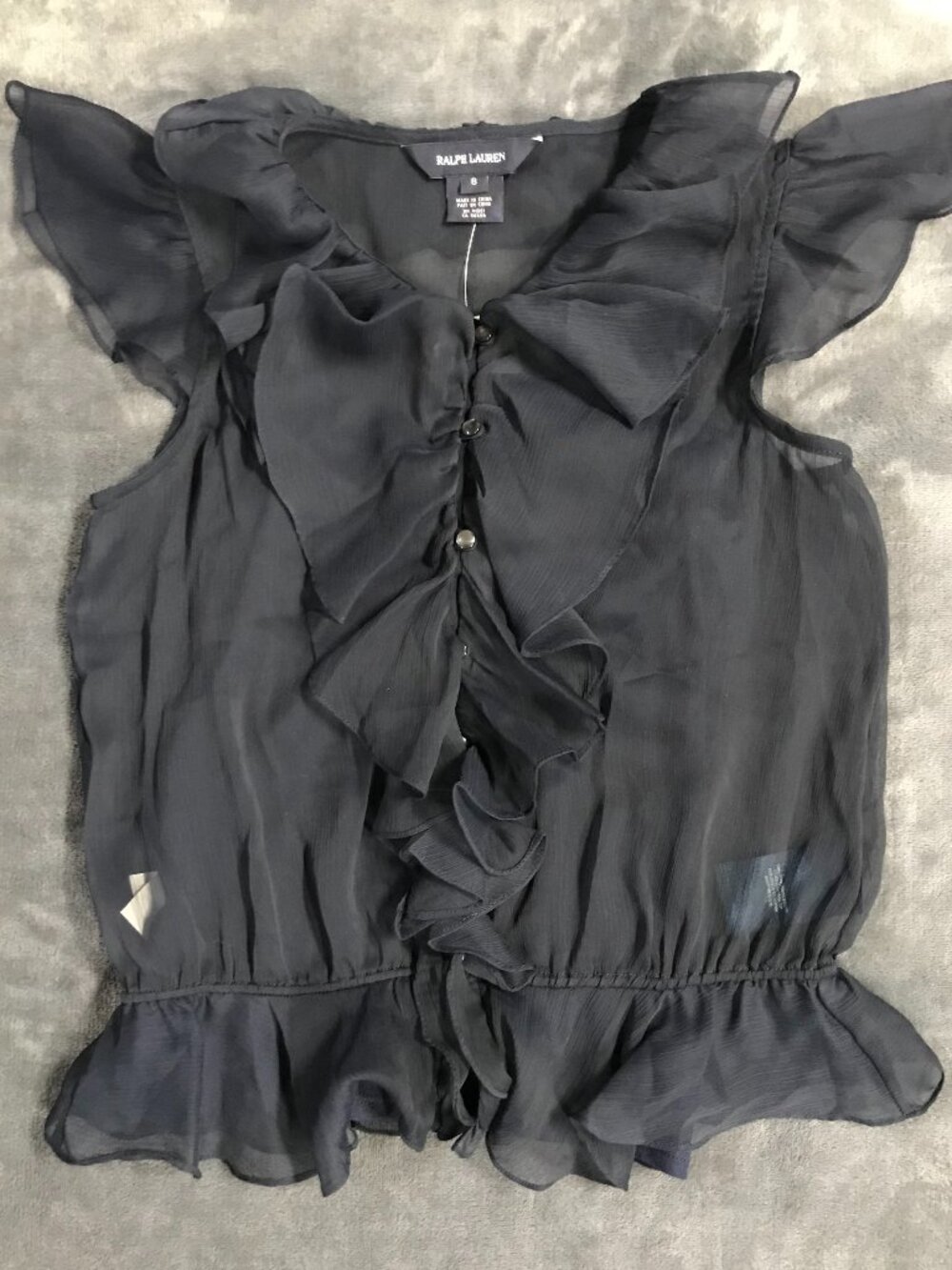 Ralph Lauren Girls 2-Pc Chiffon Ruffle Top Set Size 8 NWT Navy Cami